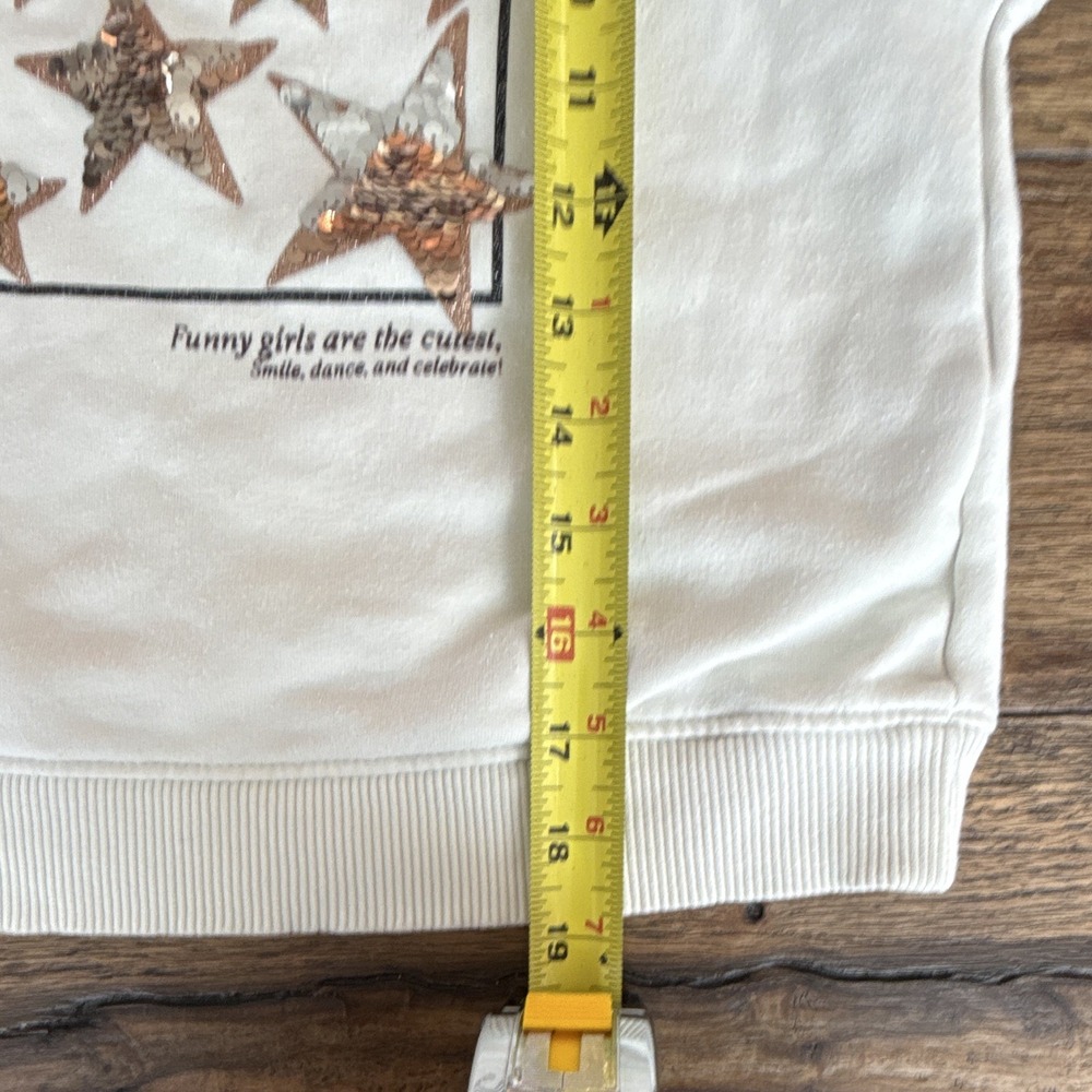 Zara Girls 8 White Crew Neck Pullover Sweatshirt Sequin Star Cotton Fleece - Picture 6 of 8
